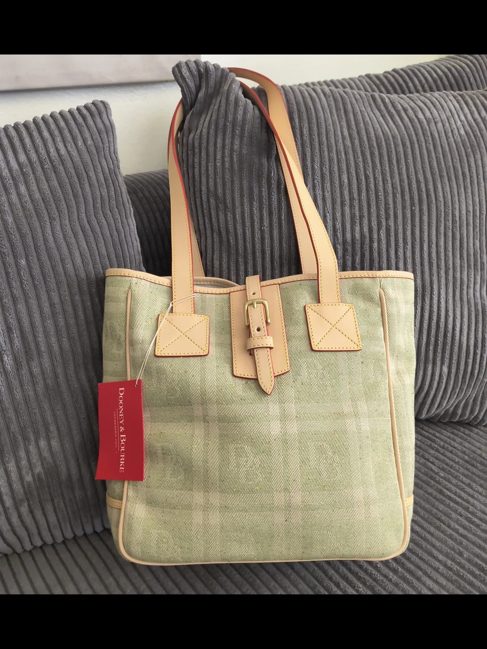 New/Vintage Y2K Dooney & Bourke Green Plaid Leather Signature DB Bucket Bag Tote